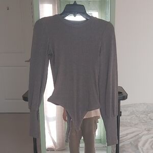 Gray Asymmetrical Long Sleeve Bodysuit